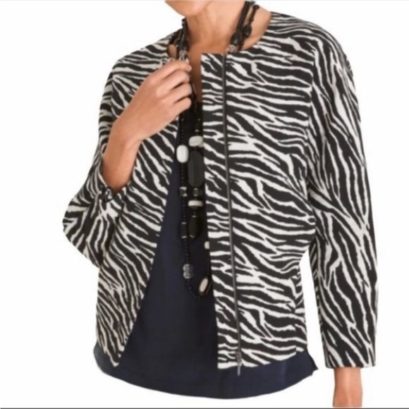 Chico’s Modern Jacquard Zebra Print Zip Up Blazer Jacket Size Large 12/14 - Picture 1 of 13